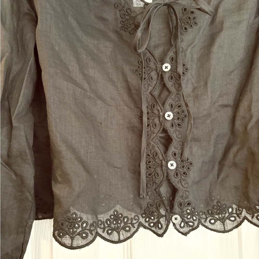 NWT J. Crew Women's Black Lace Trim Top - Picture 3 of 7